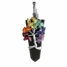 Load image into Gallery viewer, Wire Wrap Black Tourmaline Chakra Pendant Crystal Tree Life Necklace Reiki Heal